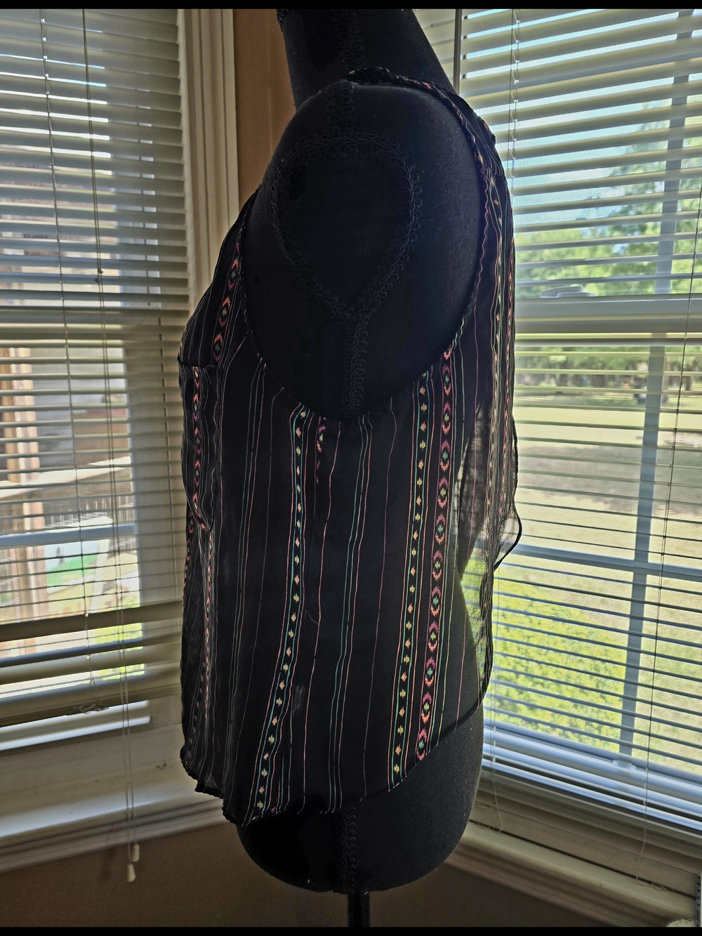 Forever 21 Black Button-Front Tank with Pink and Cream Stripes - Picture 2 of 4